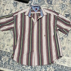 Tommy Hilfiger Red and Green Casual Button Down Shirt